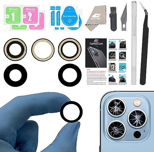 GVKVGIH Copriobiettivo di ricambio per iPhone 13 Pro e 13Pro Max, in vetro per fotocamera posteriore, con adesivo biadesivo e kit di strumenti di riparazione (per 13Pro/13Pro Max)
