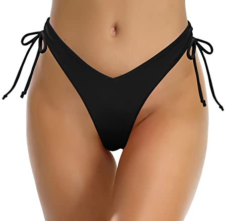 SHEKINI Slip Bikini Donna Costume da Bagno High Cut Coulisse Regolabile Brasiliana Perizoma Nuoto Tronchi Sexy Tanga da Donne Cheeky Fondo Bikini da Spiaggia（M，Nero）