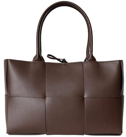 KIMKCY Schultertasche Frauen Mode Pu Gewebte Umhängetasche Große Kapazitätsanwälte Tasche-Coffee,39 * 14 * 26 cm