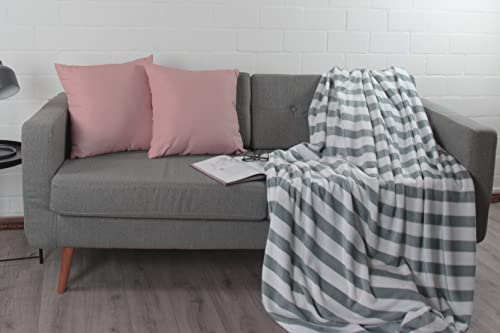 jilda-tex Wohndecke Kuscheldecke Plüschdecke Uni Decke Tagesdecke Uni (Streifen Grau-Weiß)