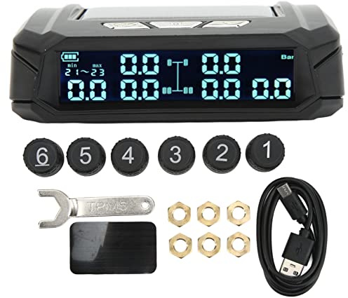 Aramox Monitor de Presión de Neumáticos Solar, Sistema de Monitoreo de Presión de Neumáticos de Camión de 6 Ruedas Monitor TPMS Inalámbrico de Energía Solar con 6 Sensores para