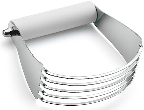 Spring Chef Professional White Dough Blender for Baking, Dough Cutter Tool, Stainless Steel Puff Pastry Cutter Tool with Sharp Blades, Dishwasher Safe Pastry Blender for Easy Mixing - Large Size