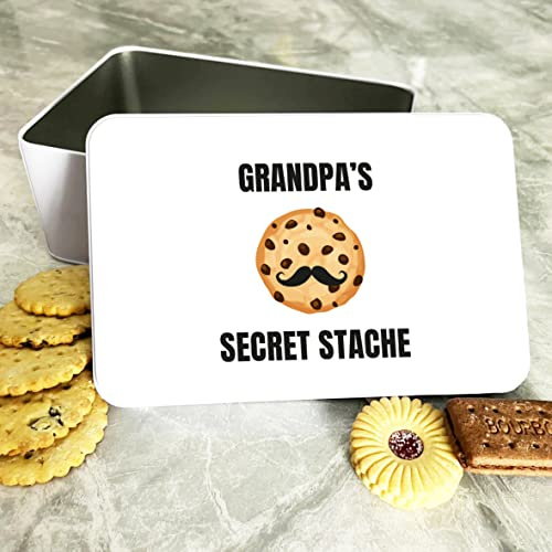 Fingerprint Designs Moustache Cookie Grandpa Secret Stash Rectangle Biscuit Tin - Birthday Present Idea - Father's Day Gift