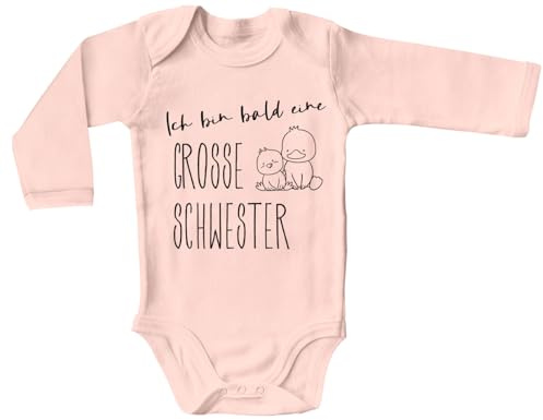 Blauer-Storch Baby Body in Verschiedenen Farben Ich bin bald eine große Schwester, Kücken Ankündigung einer Schwangerschaft Langarm Bio Baumwolle