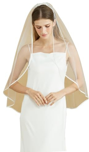 BEAUTELICATE Brautschleier Weicher Tüll Braut Schleier mit Satinkante Kurz Lang Elfenbein Weiß für Hochzeit Junggesellenabschied Cosplay Jga