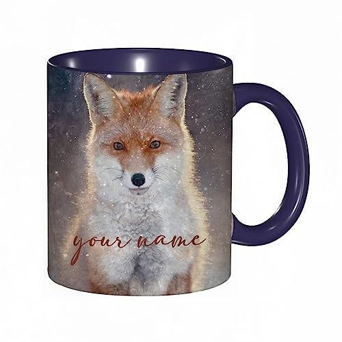 RFSHOP Tazza da caffè personalizzata con volpe stampata con il tuo nome, leggera e resistente, 325 ml, tazza da tè in ceramica con manico, per casa, ufficio, Natale, compleanno