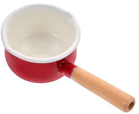 IMIKEYA Children Food Cooking Stockpot Enamel Milk Pot Rust Resistant Kitchen Pot with Wooden Handle for Cooking Milk and Baby Food