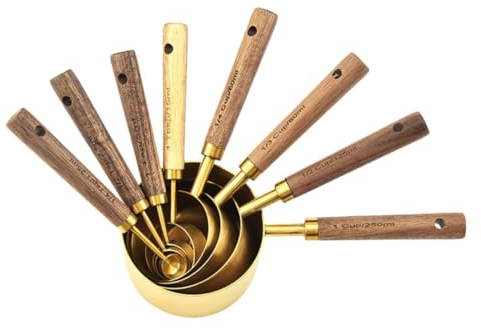 OUNONA 8stücke Metall Messbecher Holzgriffen Stapelbar in Verschiedenen Für Kaffee Gewürze Früchte Und Mehr Robust Und Formstabil