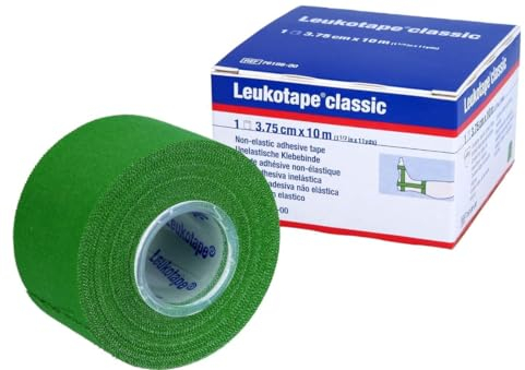 BSN Leukotape 3,75 cm x 10 m Sporttape I atmungsaktiv I reißfest I Tapeverband für Sport und Freizeit I unelastisch hautfreundliches Tapeband (grün, 1 Rolle)