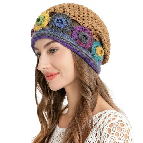 ZLYC Damen Sommer Strickmützen Handgemacht Häkelmütze Slouch Beanie Mütze | Baumwolle Atmungsaktives