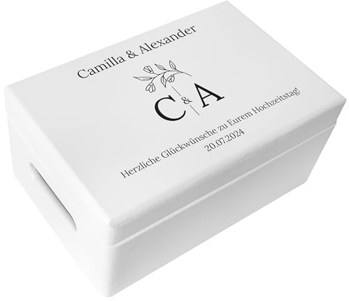 Creative Deco Weiße Hochzeitsgeschenke Personalisiert für Brautpaar | Geschenk zur Hochzeit | Erinnerungsbox Hochzeit JGA | Geschenkkiste | Holzkiste | Hochzeitsgeschenk Personalisierte Farbdruck