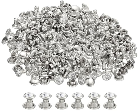 sourcing map 100Pcs Silver Rhinestone Rivets, 6mm/0.24 Leathercraft Rivets Crystal Rivets Metal Double Cap Rhinestone Stud Rivets Stud for DIY Leather Craft Making Purse Clothing Shoes Belt