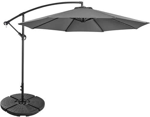 Yaheetech 2.9m Cantilever Garden Parasol with 4pcs Fillable Base Weight Banana Hanging Umbrella Offset Parasol with Crank Handle and Tilt Grey