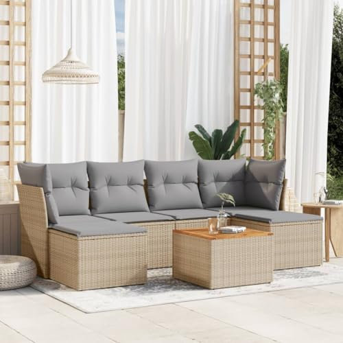 Rantry Garten-Sofagarnitur Set mit Ecksofa, Beigemischung, PE-Rattan, inkl. Stauraum & Akazienholztisch - UV-beständig Model3256101