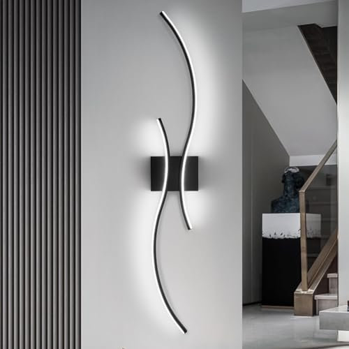 EIDISUNY Led Wall Light, Indoor Led Wall Sconce Light, Modern Wave bar LED Wall Lighting Fixtures, Indoor Black Wall Lamp for Living Room Hallway Bedroom Vanity Mirror - 100cm 28W(Cool White)