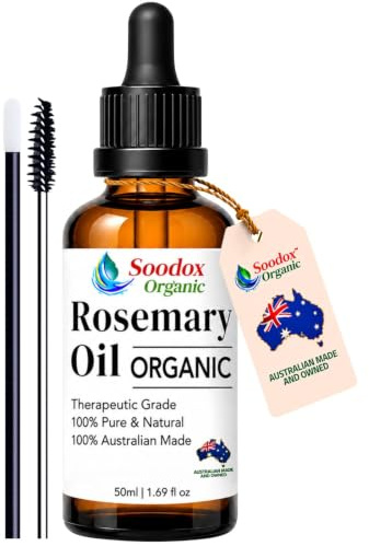Soodox Certified Organic Rosemary Oil 50mL – Hair Oil Made from 100% Pure & Natural Rosemary Essential Oil, Australian Made & Owned, Hair & Scalp Care for Fuller-Looking Hair