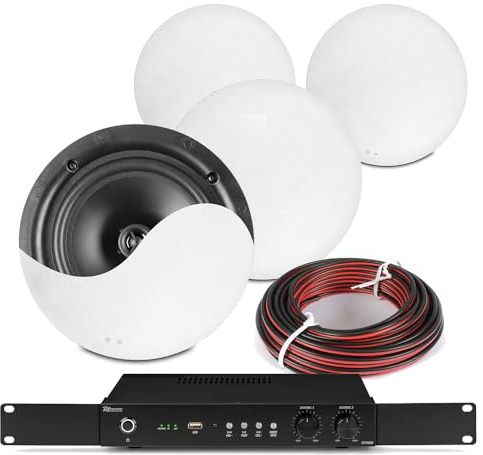 Power Dynamics 2-Zone Multi Room Ceiling Speaker System with 4x 5.25 NCSS5 Speakers, Integrated Kitchen Audio, Wi-Fi & Bluetooth Connectivity, Ceiling Speaker Kit, Home Multi Room Sound System