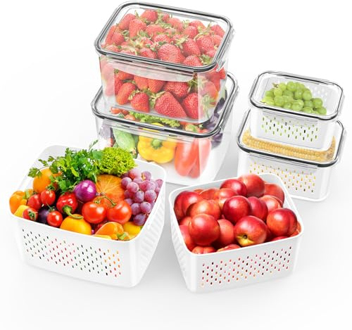 LoyalaEU 4 st matförvaringslådor, kylskåpslåda med avtagbar durkslag, lufttät matlåda, picknickbehållare, för fruktgrönsaker (4 st)