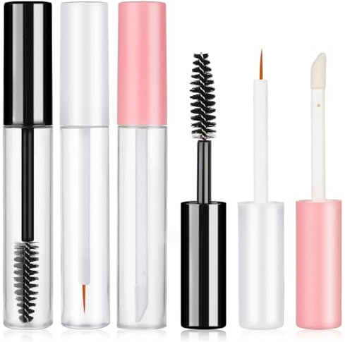 Molain Leere Mascara Flasche mit Wimpern Zauberstab, 5ML Transparente leere Lipgloss-Tuben, Wiederverwendbar Eyeliner Container Tube Tragbare Leer Mascara Behälter für DIY-Kosmetik(schwarz+weiß+rosa)