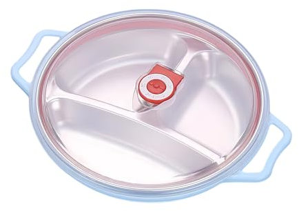 Piatto da forno a microonde da 1,3 l, con coperchio e maniglie, ciotola rotonda per insalata con 3 scomparti, coperchio con ventilazione, contenitore per il pranzo, utilizzabile in microonde e