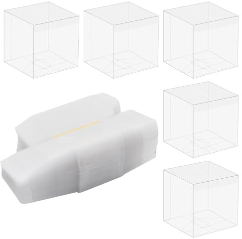 Shengxi 50 Stück Transparente Geschenkbox 6 x 6 x 6cm Klare Würfel Geschenkboxen für Weihnachten Valentinstag Kunststoff Hochzeitsbevorzugungskästen mit Schutzfilm für Süßigkeiten Schokolade