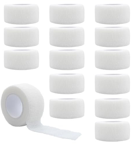 15 Roll 2.5cm x 4.5m Selbstklebender Verband,selbsthaftende Bandage,haftbandage,selbstklebend,Bandage,Elastische Binde Bandage,Vet Verband,für Hand Arm Fuß Gelenk Finger(Weiß)