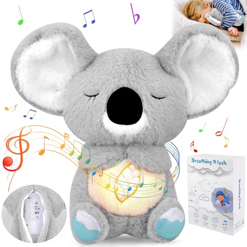 Pipihome Schlummer Koala, Schlummer Otter mit Herzschlag, Otter Koala Kuscheltier Kinder Spielzeug mit Atembewegung und Musik, Einschlafhilfe Babys Plüschtier, für Babyparty und Neugeborene