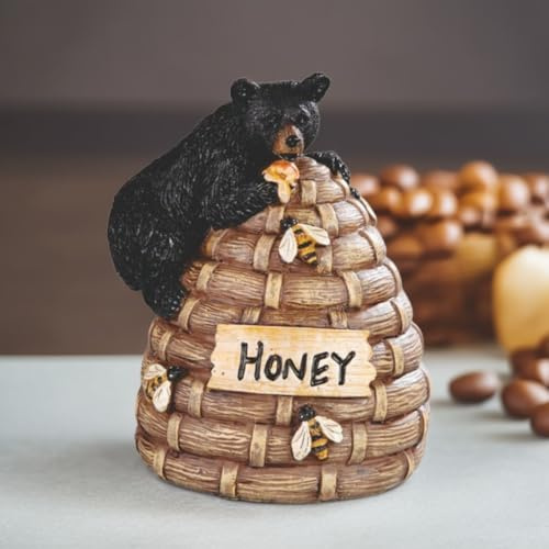 ICE ARMOR Hand Painted 6 H Bear on Bee Hive Figurine Statue Sculpture Ornament Decoration Home/Room Decor Ideas for Housewarming, Holidays and Birthdays Great Collectible