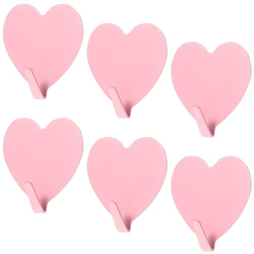 Teaaha 6 ganci autoadesivi a forma di cuore, ganci adesivi rosa in acciaio inox, ganci da parete per porta, corridoio, bagno, cucina, ufficio, appendiabiti a forma di cuore, ganci decorativi (rosa)