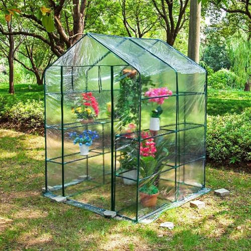 XLJKNLP Doppelgitter Begehbares Gewächshaus, Gartenpflanzen Isolierter Regenschutz mit PE/PVC-Abdeckung, Rollfenster und -türen, Für Gartenterrasse Innenveranda