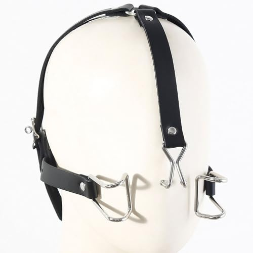 YZPNBW SM Mouth Gag Mundhaken Nasenhaken Kopf Leder Geschirr Mundspreizer Einstellbar abschließbar Metall Knebel Mund Extrem für Mundknebel Bondage Fetisch Knebel Erotik Sexspielzeug für Paare
