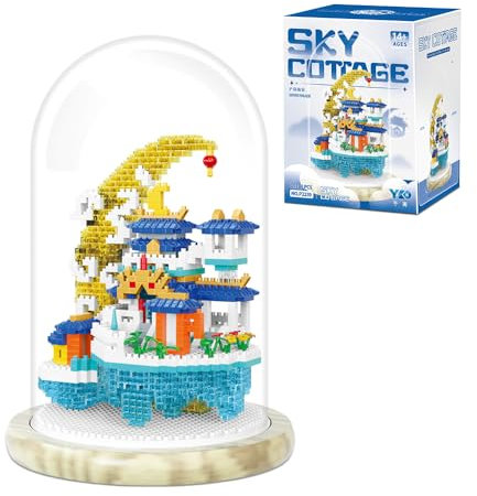 highdar Chinese Moon Palace Pavilion Building Blocks Set - 1521 Pcs Micro Miniature Bonsai Tree House with Dust Cover, and Wooden Base, Educational Construction Toys for Boys Girls, Adults