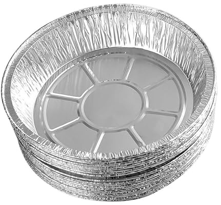 Kavolet 50 Platos Desechables de Papel de Aluminio de 9 Pulgadas, Moldes Redondos de Papel de Aluminio para Tartas, para Freidoras de Aire, Hornear, Cocinar, Almacenar, Asar con Rizo (9