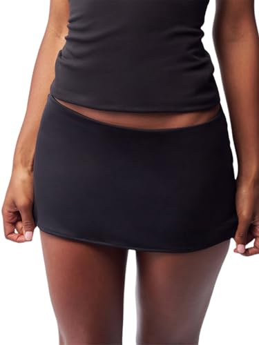 Women's Y2K Mini Skirts Solid Color Low Waist Pencil Skirts Summer Stretchy Bodycon Skirts Trendy Streetwear (A-Black, S)