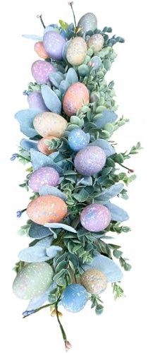 Osterkranz Mit Eier, Frühlings Osterkränze Für Die Haustür, Künstlicher Osterkranz Mit Eiern Und Bunten Blumen, Frühlingsdekoration Für Wand, Tür