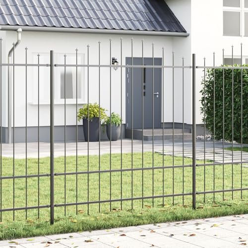 vidaXL Trädgårdsstängsel 2 pcs Grå 170 x 215 cm Pulverlackerat stål, Trädgård och terrass avskiljare, modern, hållbar utomhusfence, vattenavvisande ytbehandling, gräsmatteavskiljare