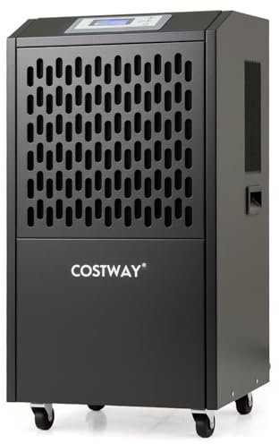 COSTWAY 118 L Deshumidificador, 1300W Deshumidificadores de Humedad con Manguera de Drenaje, Deshumidificador Comercial con Temporizador de 24h y 4 Ruedas para Sótano, Almacén, hasta 790㎡ (Negro)