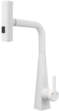 Robinet de cuisine basse pression pivotant à 360° - Robinet cascade extensible avec 3 modes de lavage - Pour cuisines, salles de bains, restaurants, laveries, etc (blanc)