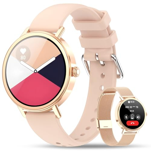 Smartwatch Mujer, 1.26 Reloj Inteligente Mujer con Llamadas Bluetooth y Whatsapp Notificación, Smartwatch con 2 Correas, Pulsómetro, Sueño, 100+ Modos Deportivos, Pulsera Actividad Impermeable IP68