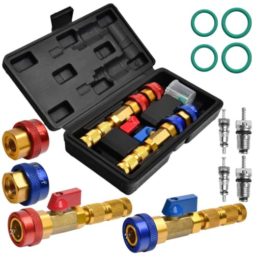 LEONTOOL AC-Ventilkern-Entfernungswerkzeug R134a R1234yf R22 Hoch-Niederdruck-Schnellmontage-Kit für Kfz-Klimaanlagen, Standard- und Schrader-Ventil