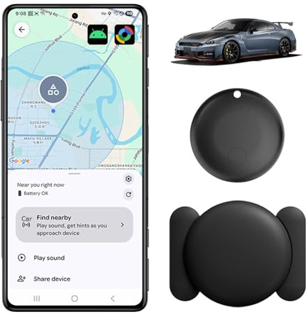 Mini GPS Tracker for Vehicles work with Google Find Hub, Tracker Device for Vehicles No Monthly Fee No Subscription Car Tracker Device Hidden Magnetic Real-Time Tracking for Cars Bikes (Not for iOS)