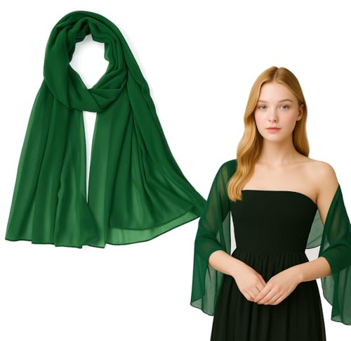 kelav Stola für Abendkleid,ChiffontüCher 175 X 70cm,Schal Hochzeit,Schals Tücher Damen,Chiffon Schal Tuch Damen Sommer für Aktivitäten im Freien,Tourismus,Büro Und Andere Anlässe(Dunkelgrün)