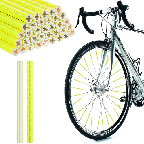 36Pcs Reflective Spoke Covers for Bicycle, 360° Visibility 2.9Inch Bike Spoke Reflectors for Night Riding, Bike Wheel Reflector Tube Reflective Spokes Skins Wheel Decoration Reflectors （Yellow）
