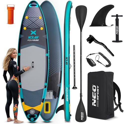 Neo-Sport Stand Up Paddle Board - SUP Aufblasbar Set - 320 cm - Mit Zubehör Handpumpe Paddel Leash Rucksack - Aquasurf 10.6