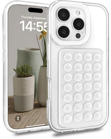 Altartar Trasparente Custodia per iPhone 13 Pro Max Ultra Sottile Cellulare Con Ventosa Rimovibile Custodia Clear Silicone Resistente agli urti Case Protettiva TPU Ventosa Suction Cover-Bianco
