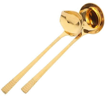 OFFSCH 2 pezzi Cucchiaio in Acciaio Inossidabile per Salsa e Olio con Beccuccio Versatore Design Becco d Anatra Utensile da Cucina e Resistente per Servire e