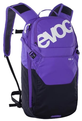 EVOC RIDE 8 + HYDRATION BLADDER 2 Cykelryggsäck, vandringsryggsäck (smart fackindelning, ryggsäck med ryggvaddering, 2 l HYDRATION BLADDER, högkvalitativ dagryggsäck), violett – svart