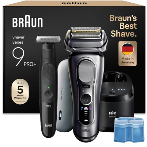 Braun Bundle mit Series 9 PRO+ Rasierer Herren Elektrisch, Made in Germany, 9677cce, Silber + Series XT3 Gesicht & Körper, Elektrischer Rasierer, Trimmer, 45 Min Akku, Wasserdicht, XT3200, Schwarz