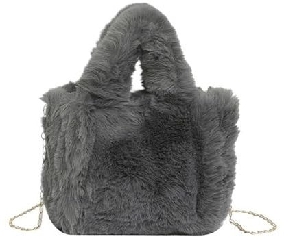 HUDFVIOI Fluffig väska kvinnor plysch tygväska mjuk hobbo enfärgad mode axel stor kapacitet fluffig crossbody för höst vinter för kvinnor, Ljusgrå, En storlek