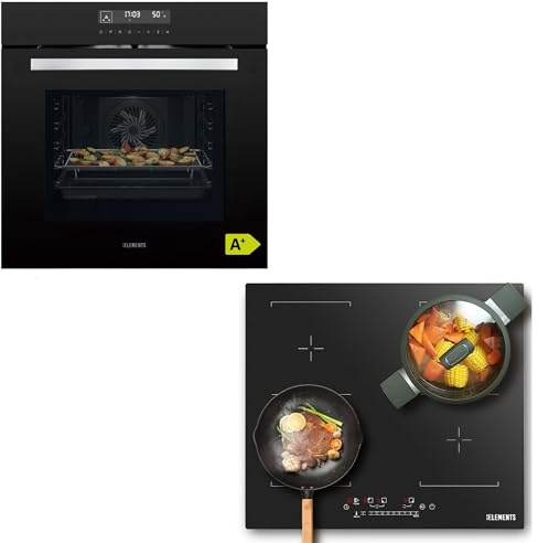 Kit de cuisinière autonome - Four encastrable de 60 cm - Fonction Air Fry - Plaque à induction de 59 cm - Plaque à induction résistante aux rayures avec deux zones flexibles - Grill - Air chaud - Aqua